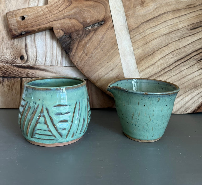handmade pottery sugar and creamer set
